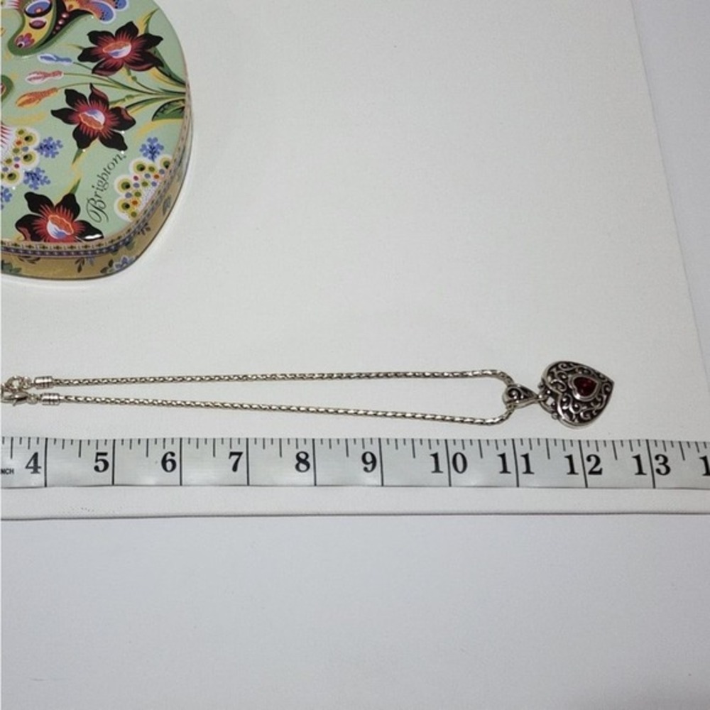 Brighton Silver Plated Heart Pendant‎ Necklace Red Crystal Toggle Charm - Picture 5 of 5